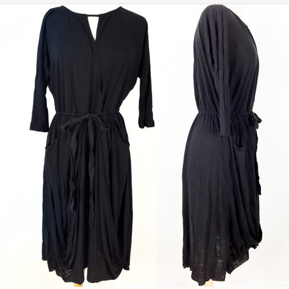 Free People Keyhole Dress Black 3/4 Sleeve Pockets